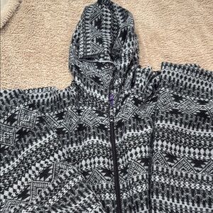 Black and Gray Patterned Hooded Cape